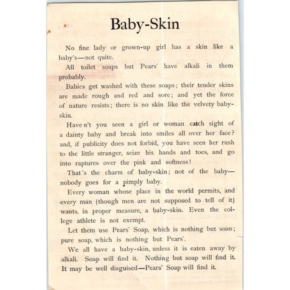 None Other - Pears' Soap Baby Skin Complexion c1890 Victorian Ad AE8